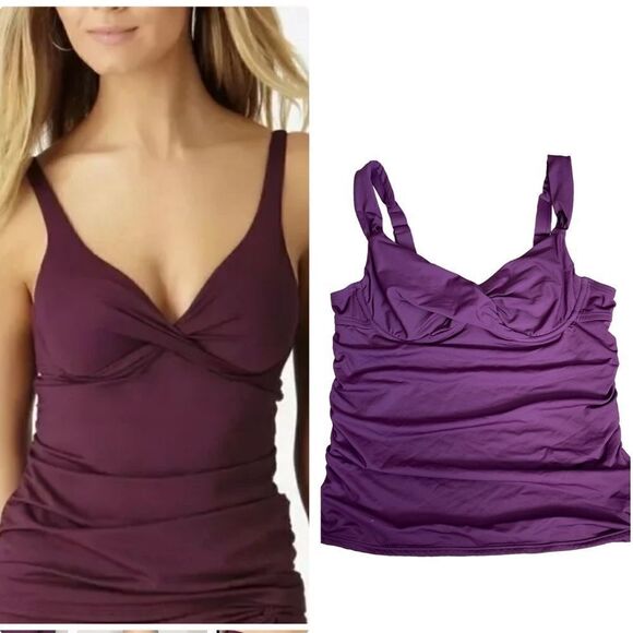 Anne Cole Plum Twisted Front Underwired Tankini Top Size 34B - Picture 1 of 10